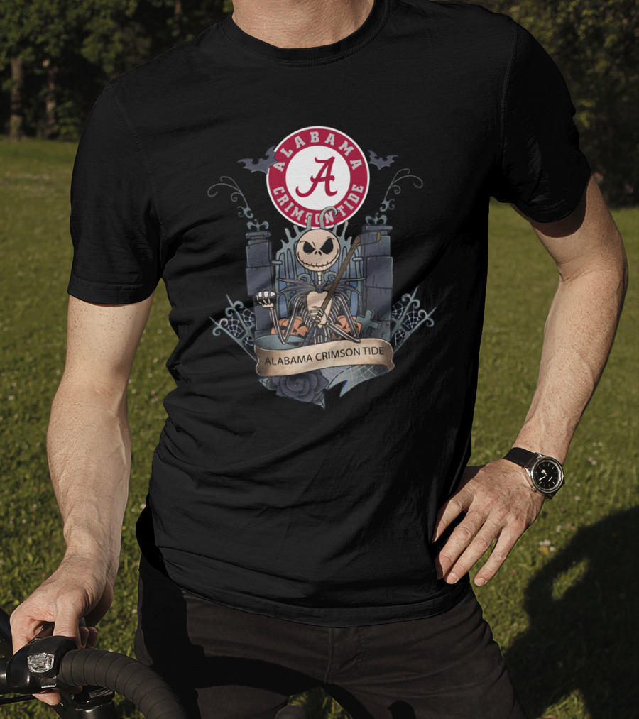 Alabama Crimson Tide Basketball Gothic Style Icon With Skeleton Character T-Shirt