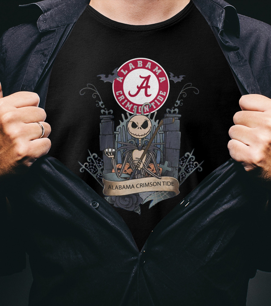 Alabama Crimson Tide Basketball Gothic Style Icon With Skeleton Character T-Shirt