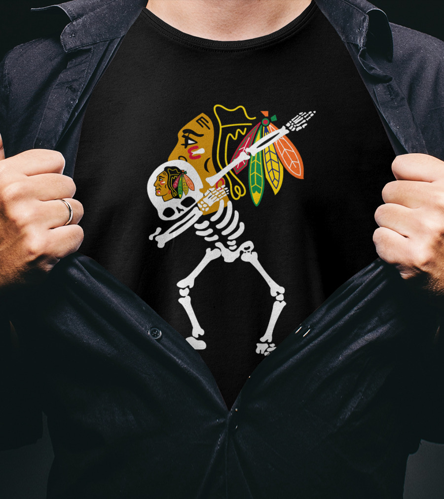 Chicago Blackhawks Skeleton Hockey Stick T-Shirt