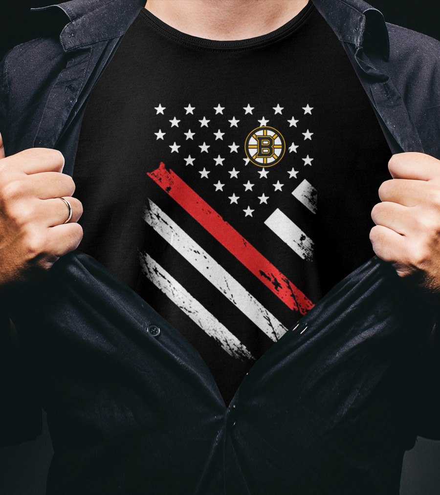 Boston Bruins American Flag Hockey Logo Stars Stripes T-Shirt