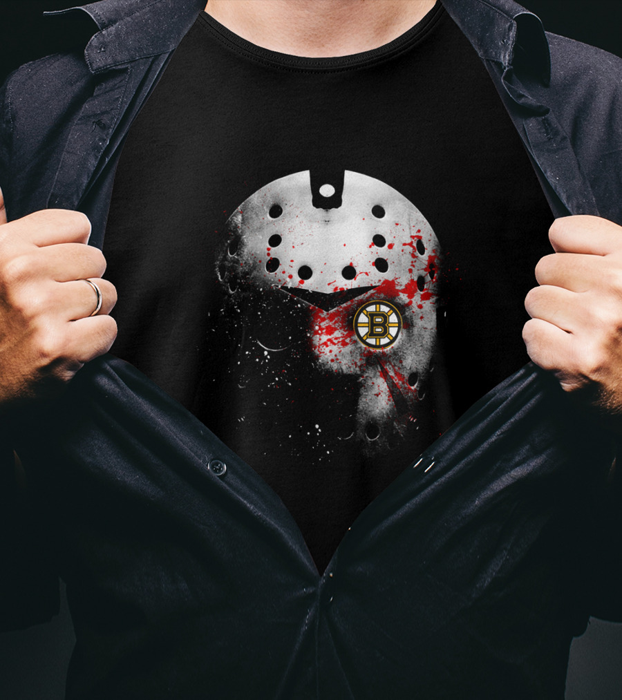 Boston Bruins Hockey Mask Blood Splatter T-Shirt