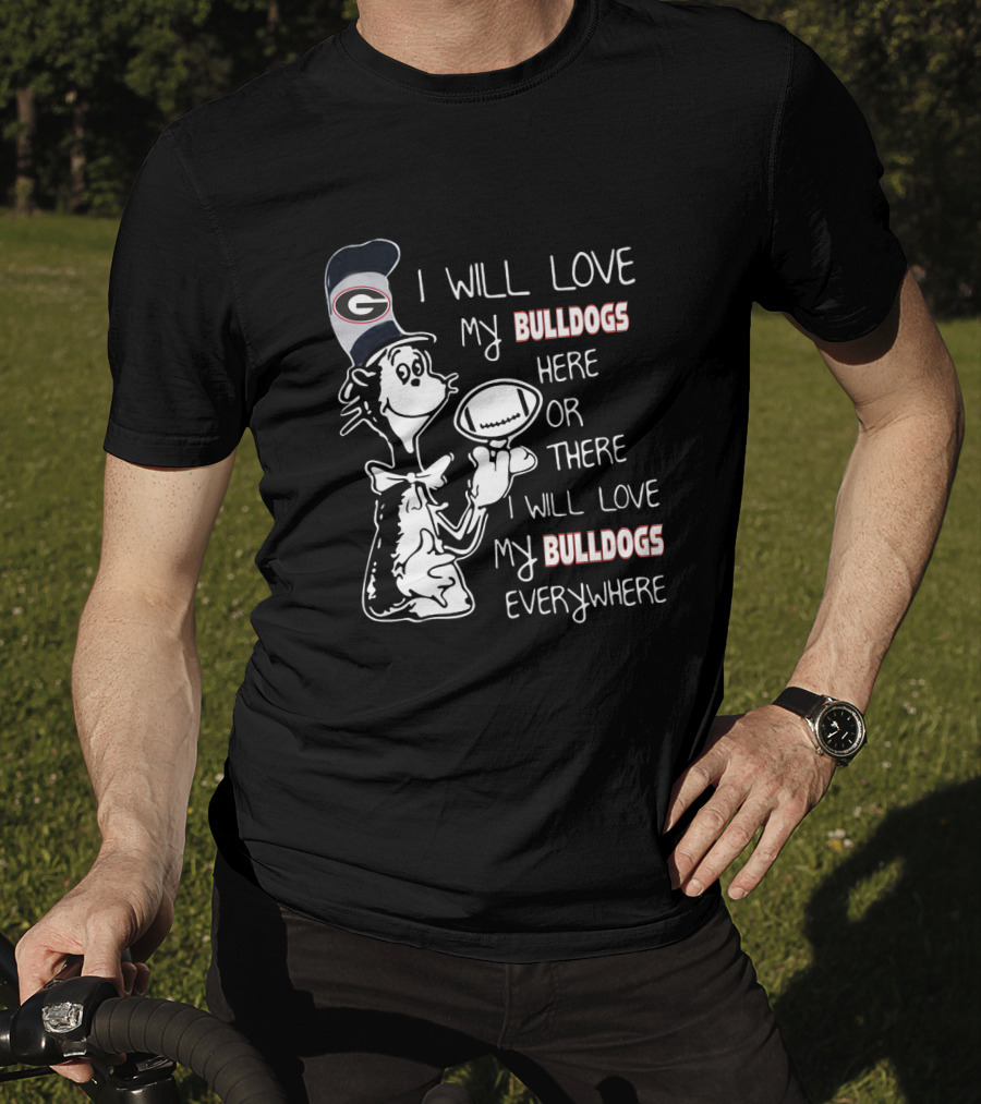 Georgia Bulldogs Football Love Everywhere Bulldog Fan Cartoon T-Shirt