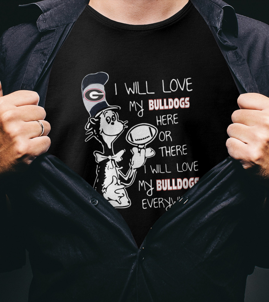 Georgia Bulldogs Football Love Everywhere Bulldog Fan Cartoon T-Shirt