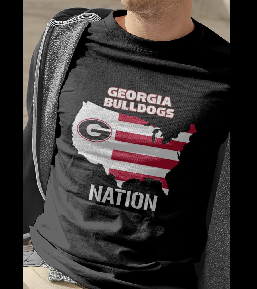 Georgia Bulldogs Nation Map Red And White Stripes T-Shirt