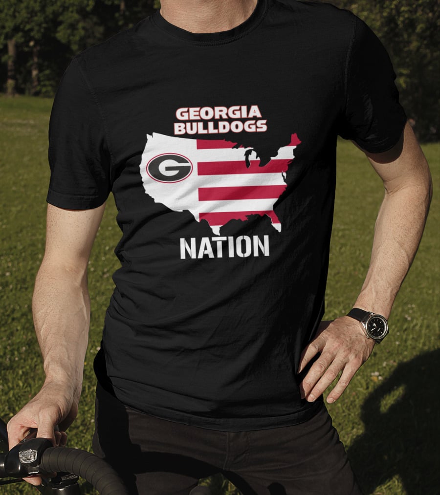 Georgia Bulldogs Nation Map Red And White Stripes T-Shirt
