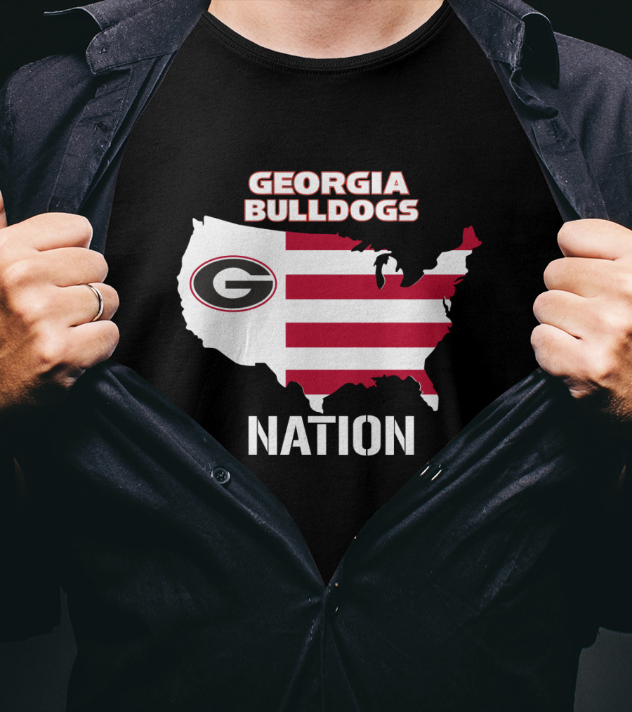 Georgia Bulldogs Nation Map Red And White Stripes T-Shirt