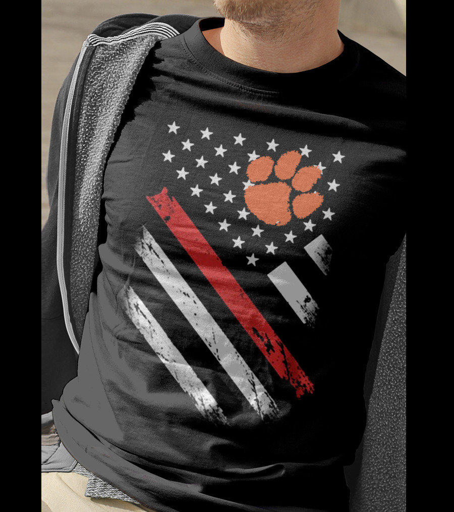 Clemson Tigers Football American Flag Paw Print Stars Stripes T-Shirt
