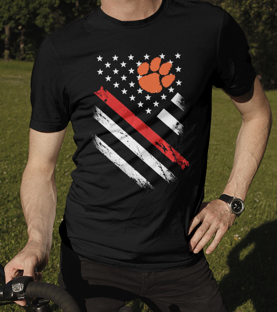 Clemson Tigers Football American Flag Paw Print Stars Stripes T-Shirt