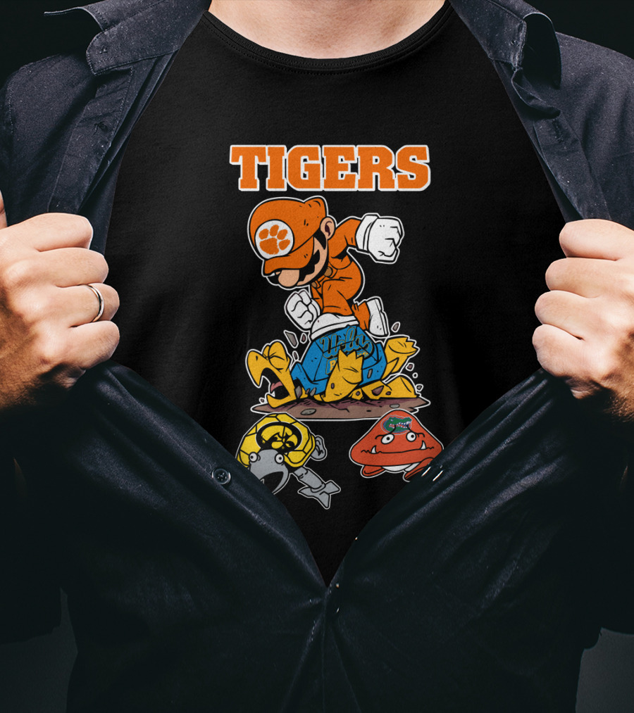 Tigers Clemson Parody Style Iconic Character Jumping Action T-Shirt