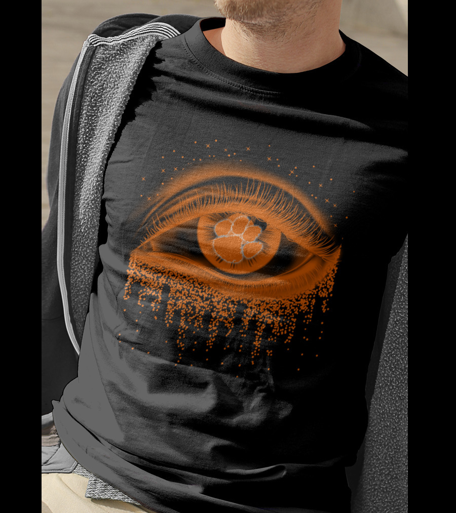 Clemson Tigers Football Eye With Orange Tiger Paw Logo And Starry Drips T-Shirt
