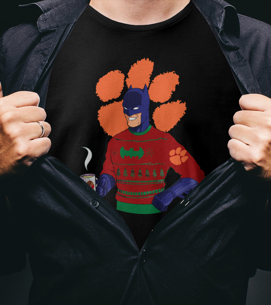 Clemson Tigers Christmas Sweater With Superhero And Holiday Mug T-Shirt
