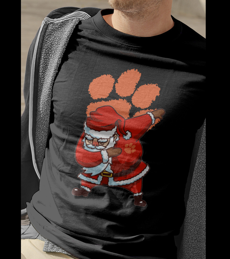 Clemson Tigers Football Dabbing Santa With Paw Print T-Shirt