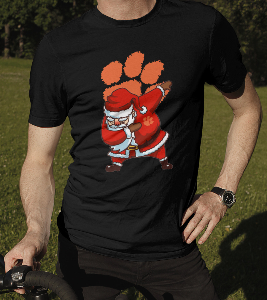 Clemson Tigers Football Dabbing Santa With Paw Print T-Shirt