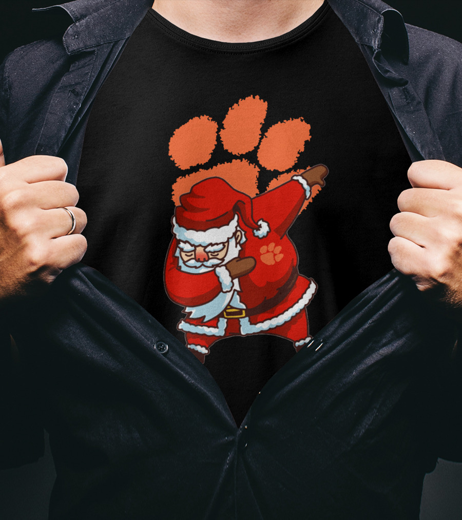 Clemson Tigers Football Dabbing Santa With Paw Print T-Shirt