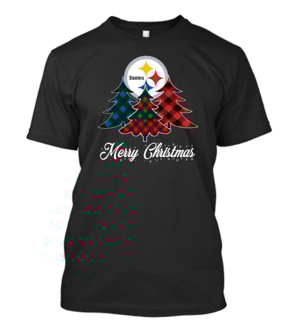 Steelers Merry Christmas Plaid Trees T-Shirt