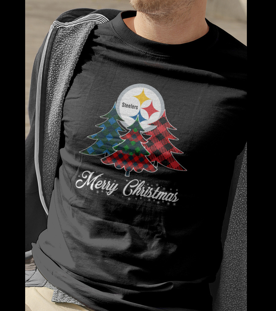 Steelers Merry Christmas Plaid Trees T-Shirt