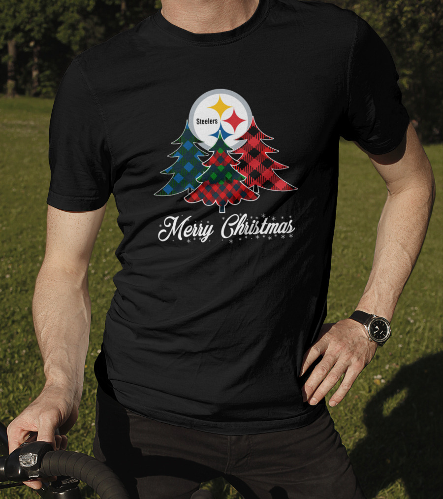 Steelers Merry Christmas Plaid Trees T-Shirt