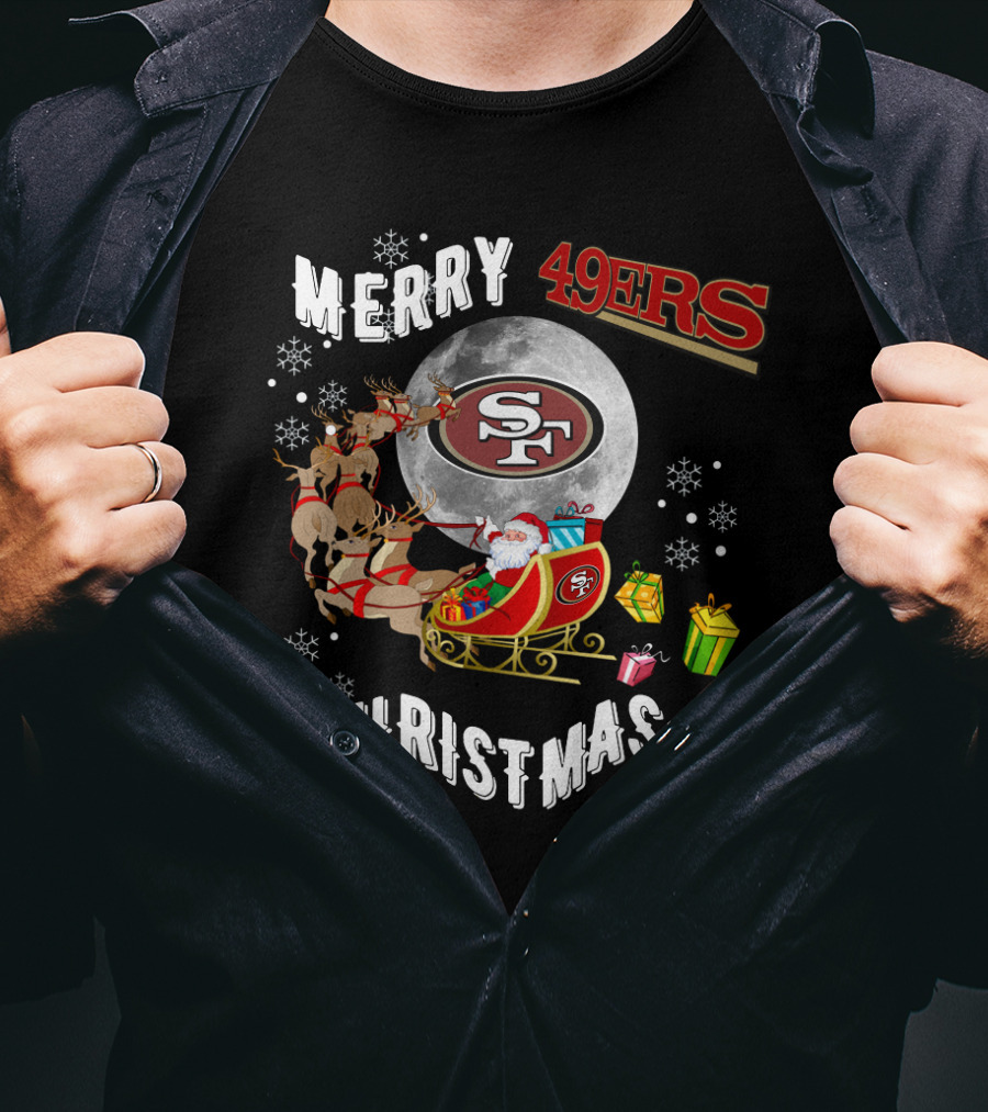 Merry Christmas 49ers Santa Sleigh Snowflakes T-Shirt