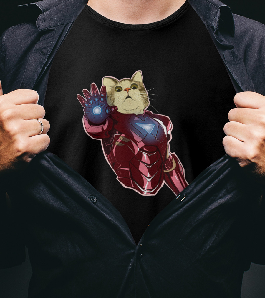 Cat Cute Iron Superhero Armor T-Shirt
