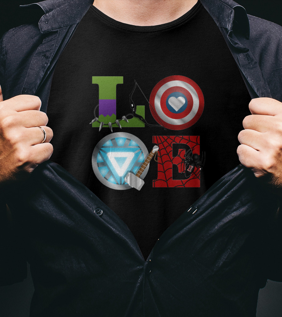 Avengers Love Hulk Captain America Iron Man Thor Spider-Man T-Shirt