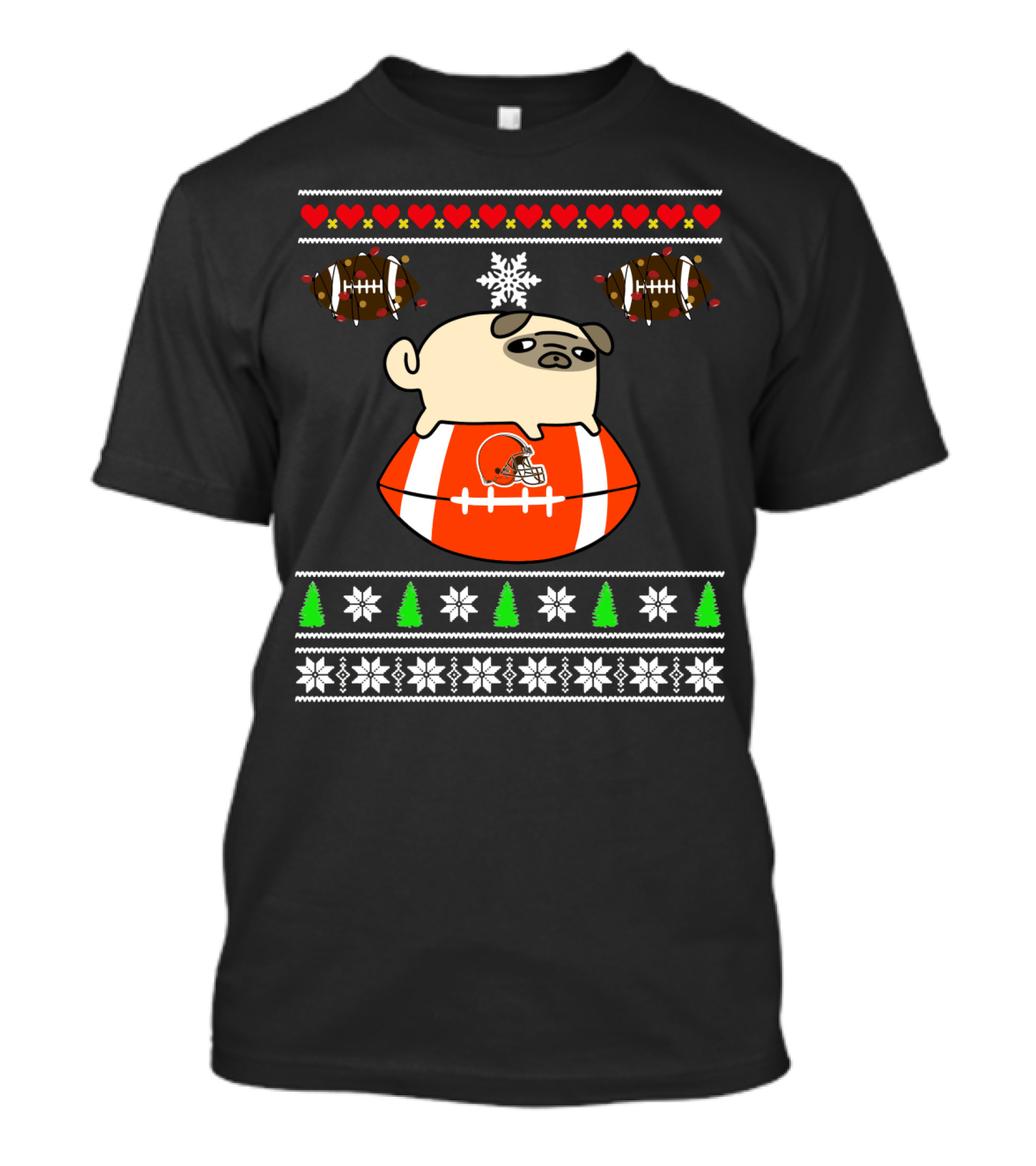 Cleveland Browns Pug Christmas Football T-Shirt
