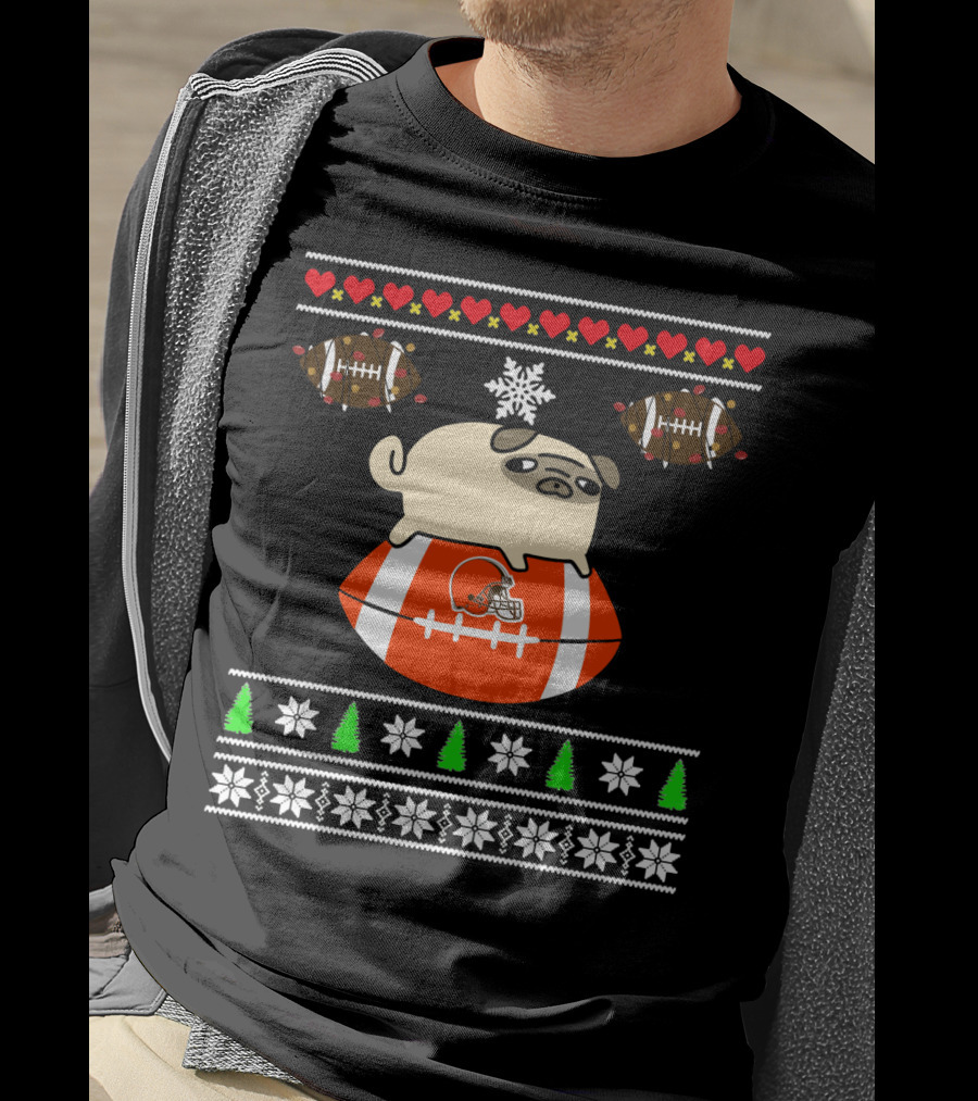 Cleveland Browns Pug Christmas Football T-Shirt