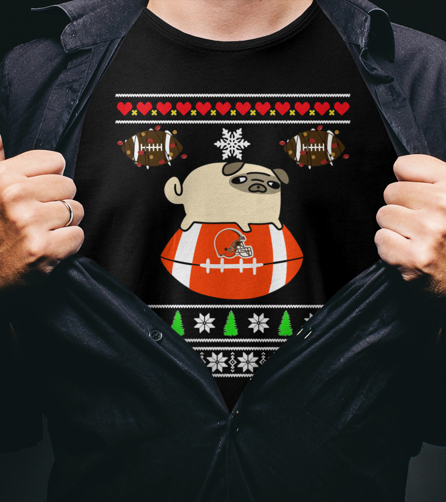 Cleveland Browns Pug Christmas Football T-Shirt