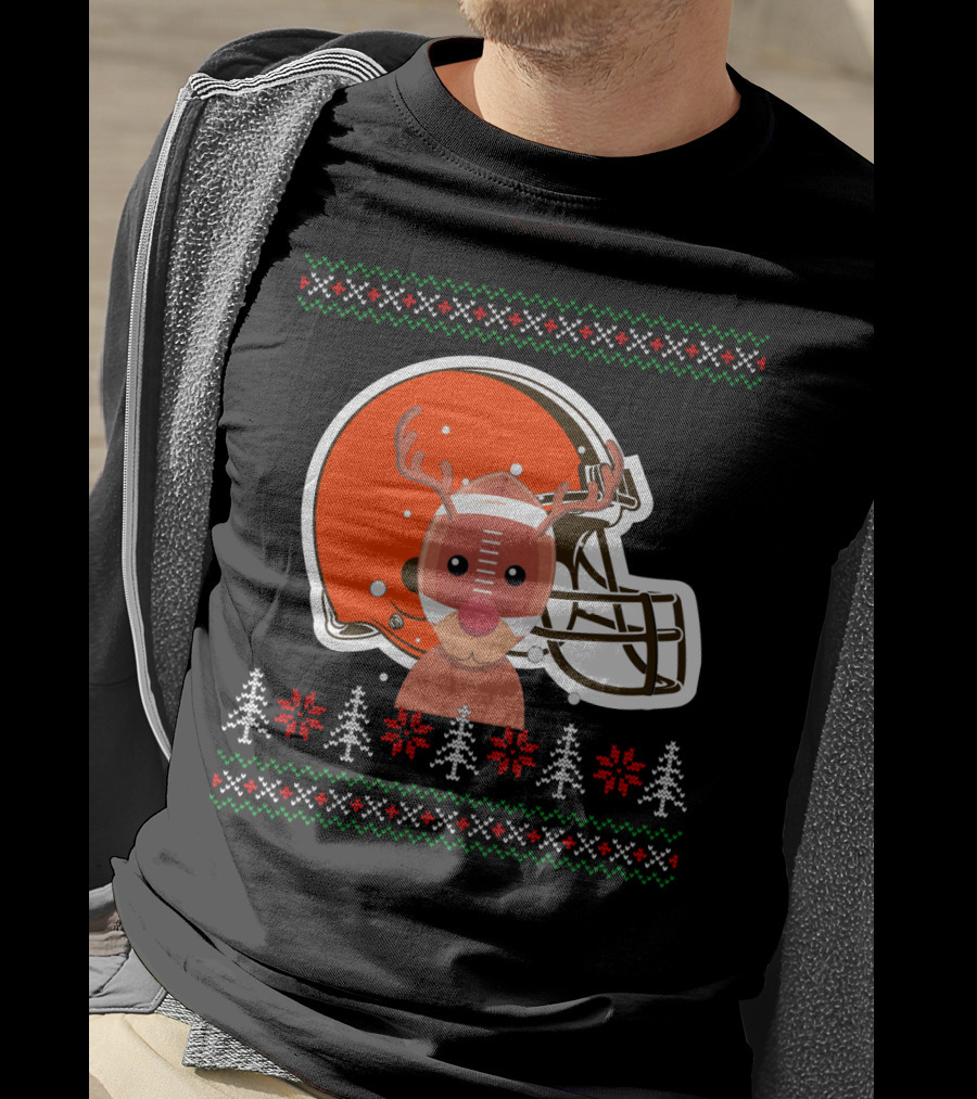 Cleveland Browns Christmas Reindeer Helmet T-Shirt