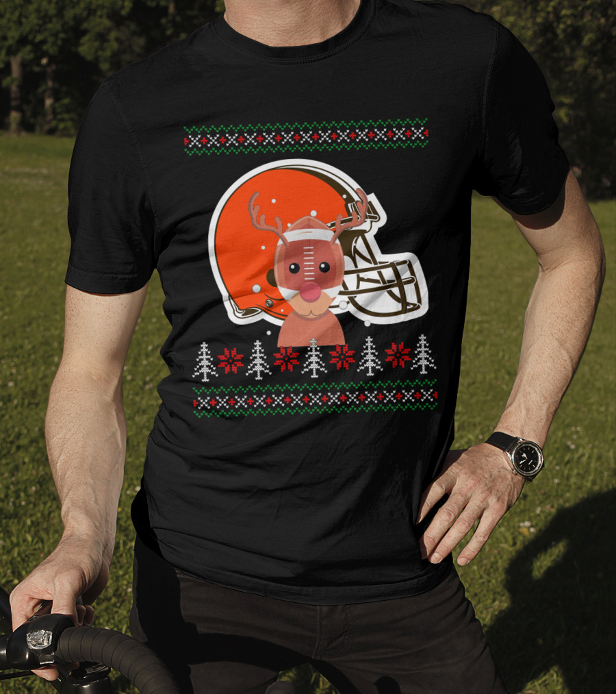Cleveland Browns Christmas Reindeer Helmet T-Shirt