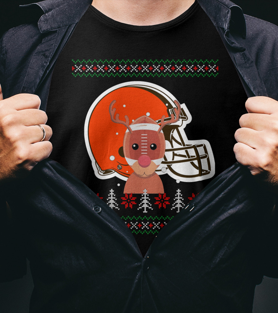 Cleveland Browns Christmas Reindeer Helmet T-Shirt