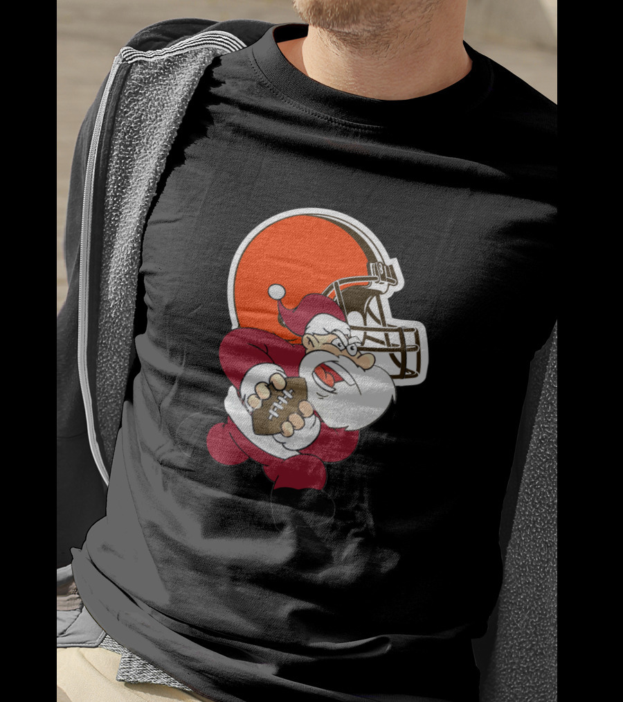 Cleveland Browns Santa Football Helmet T-Shirt