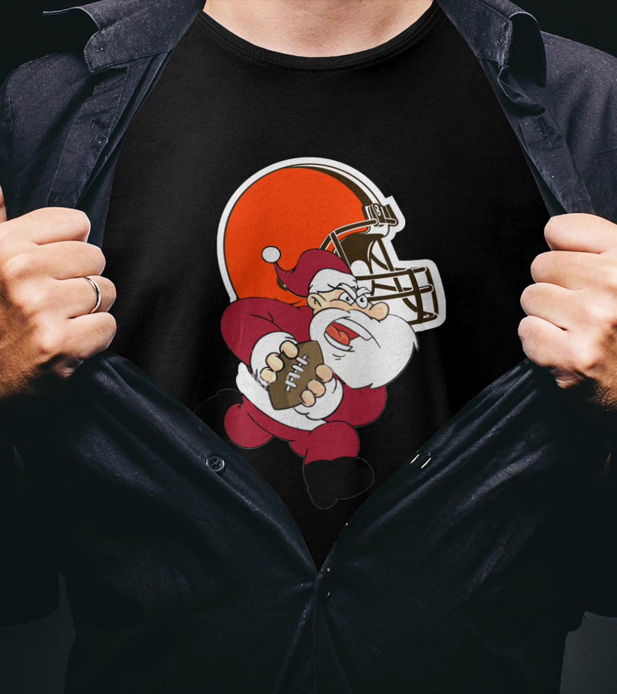 Cleveland Browns Santa Football Helmet T-Shirt