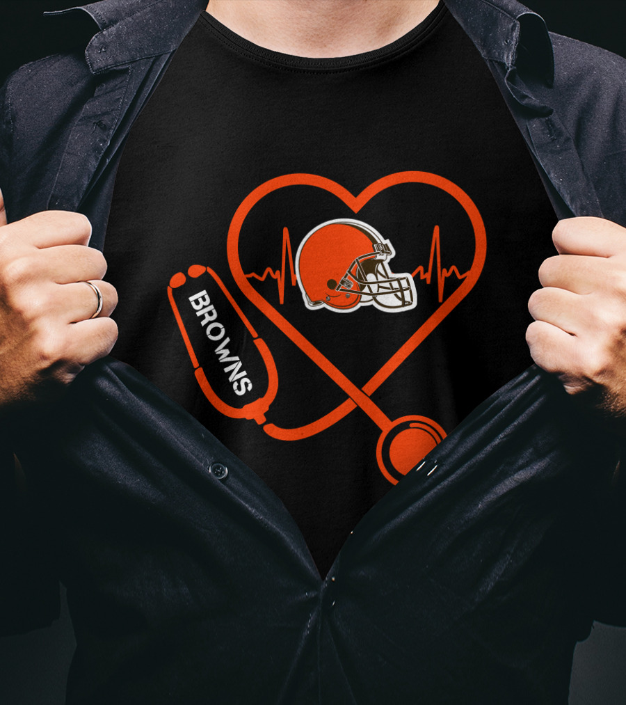 Cleveland Browns Heartbeat Stethoscope Football Helmet Passion T-Shirt