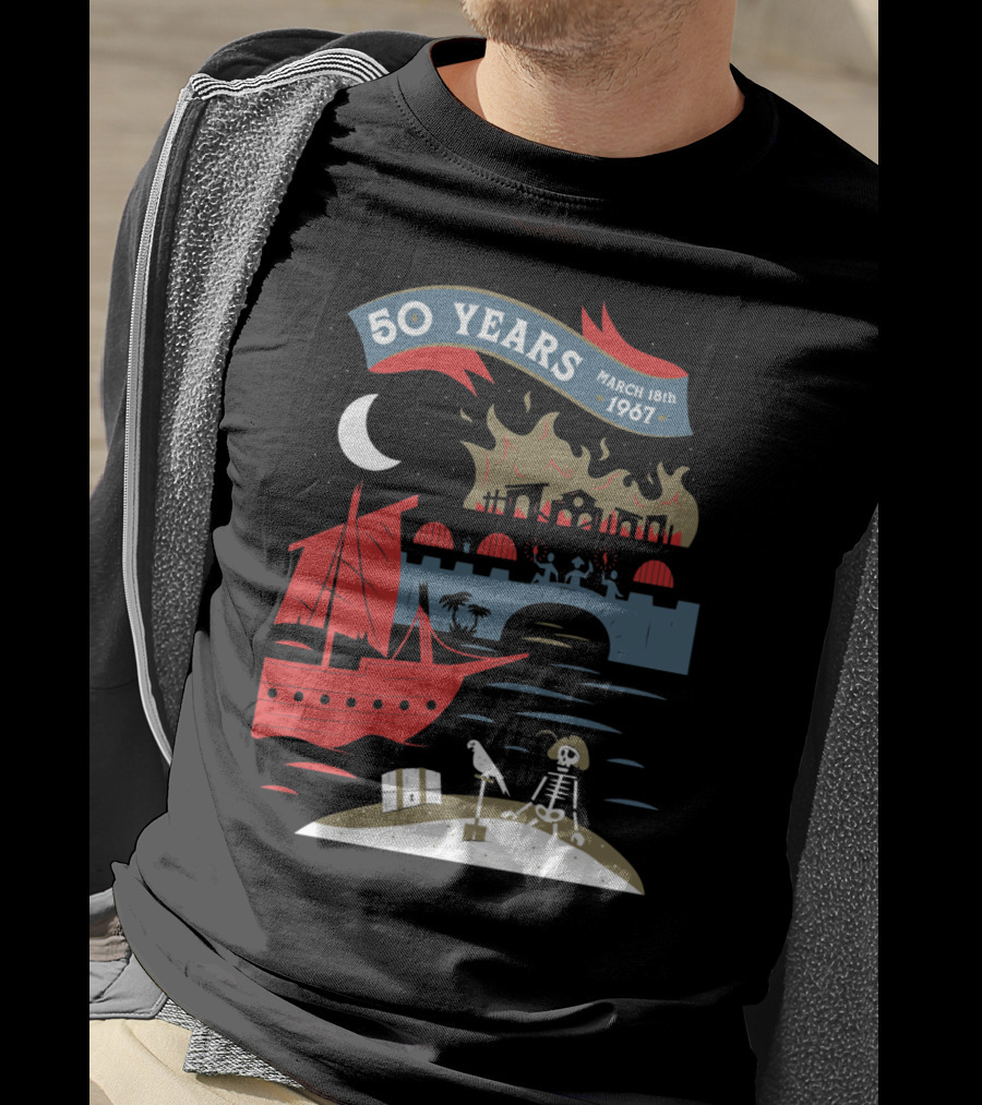 Years March 18Th 1967 Disney Films Adventure At Sea Skeleton Pirate Scene T-Shirt