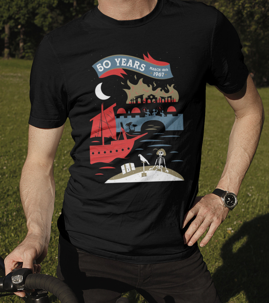 Years March 18Th 1967 Disney Films Adventure At Sea Skeleton Pirate Scene T-Shirt