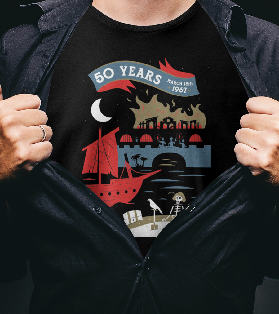 Years March 18Th 1967 Disney Films Adventure At Sea Skeleton Pirate Scene T-Shirt