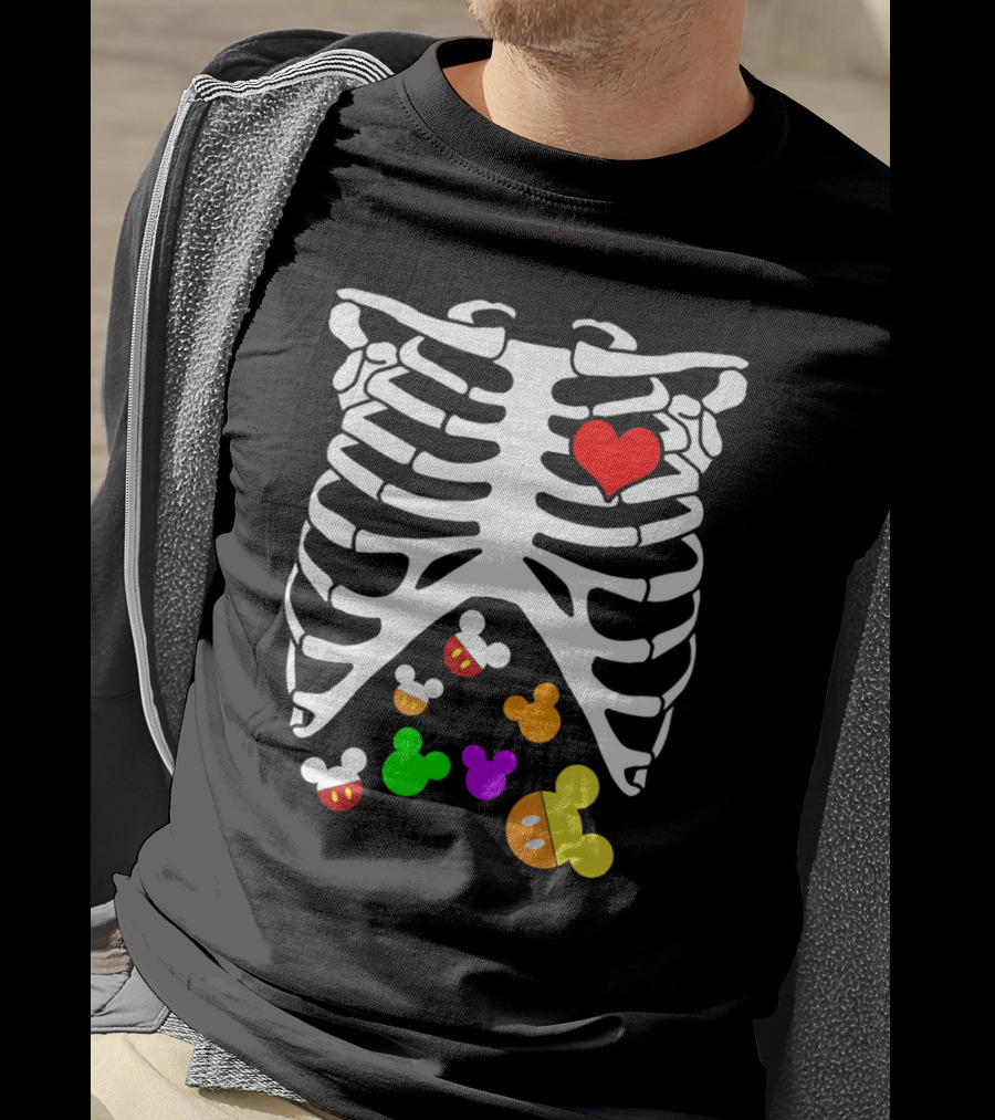 Rib Cage Heart And Colorful Mickey Heads Disney Films T-Shirt