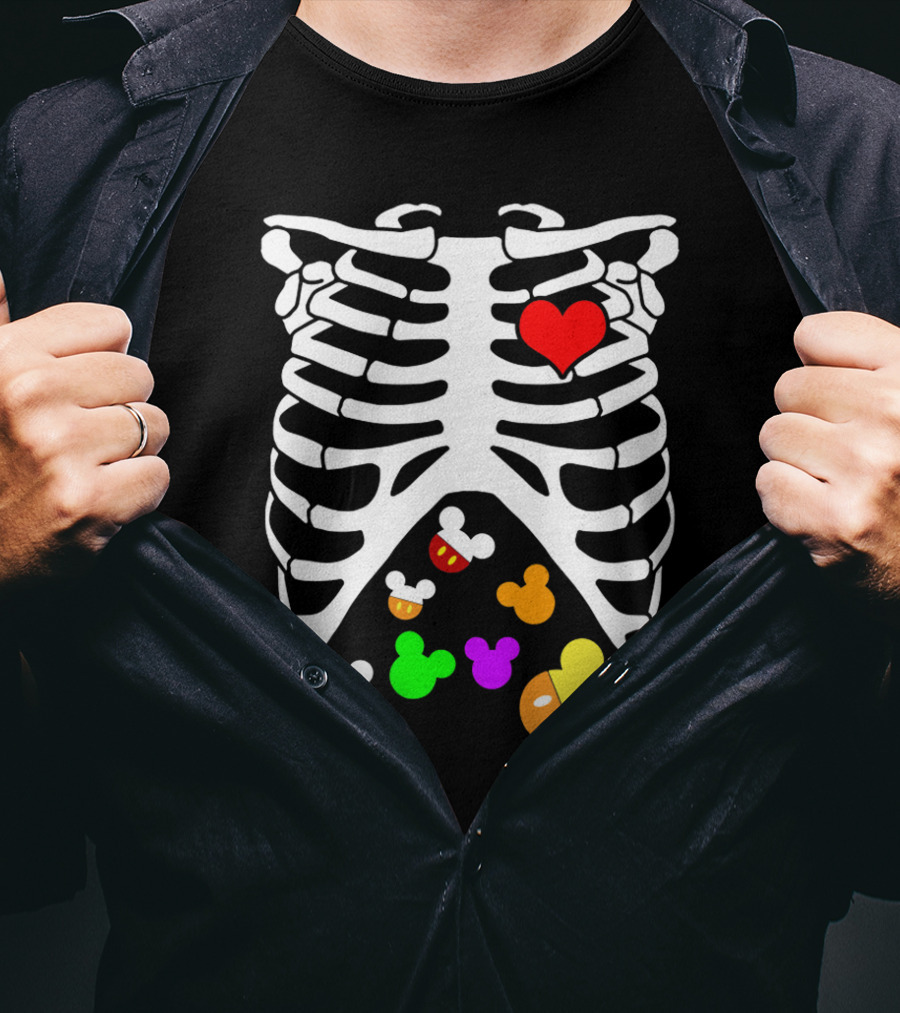 Rib Cage Heart And Colorful Mickey Heads Disney Films T-Shirt