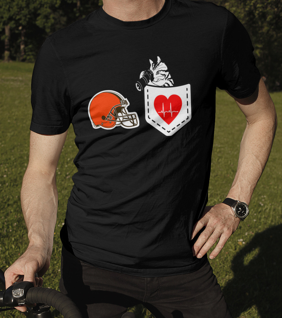 Cleveland Browns Helmet Zebra Heartbeat Pocket T-Shirt