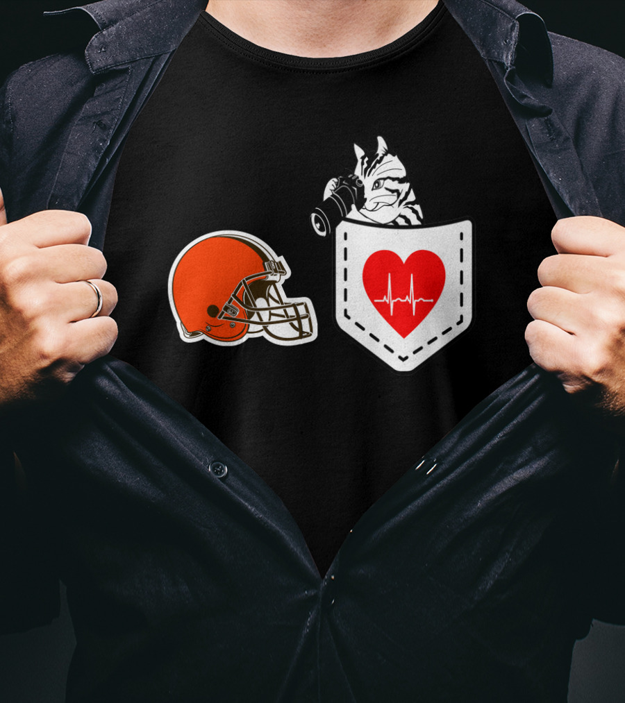Cleveland Browns Helmet Zebra Heartbeat Pocket T-Shirt