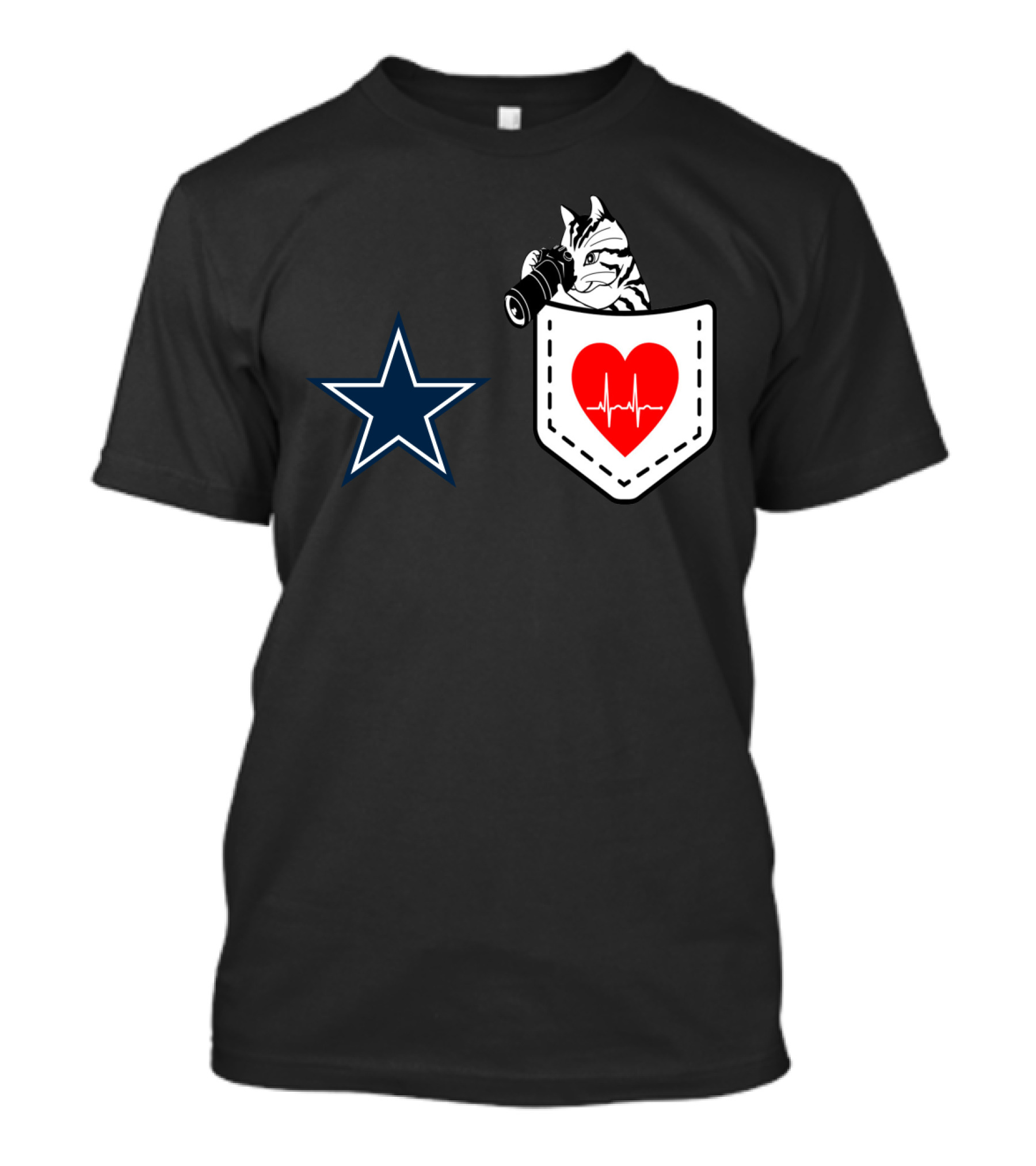 Dallas Cowboys Star Cat In Heartbeat Pocket T-Shirt