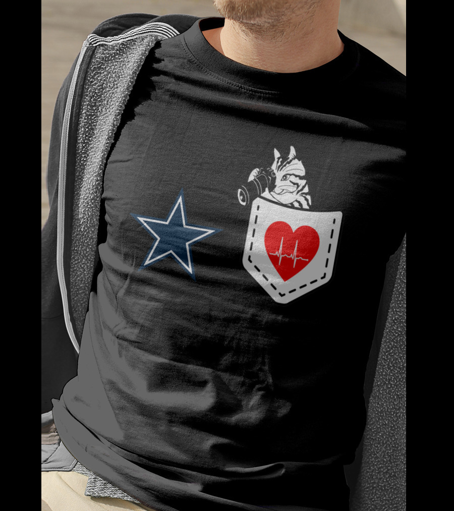 Dallas Cowboys Star Cat In Heartbeat Pocket T-Shirt