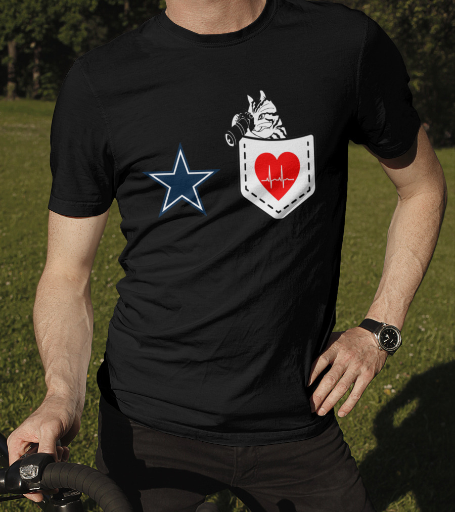 Dallas Cowboys Star Cat In Heartbeat Pocket T-Shirt