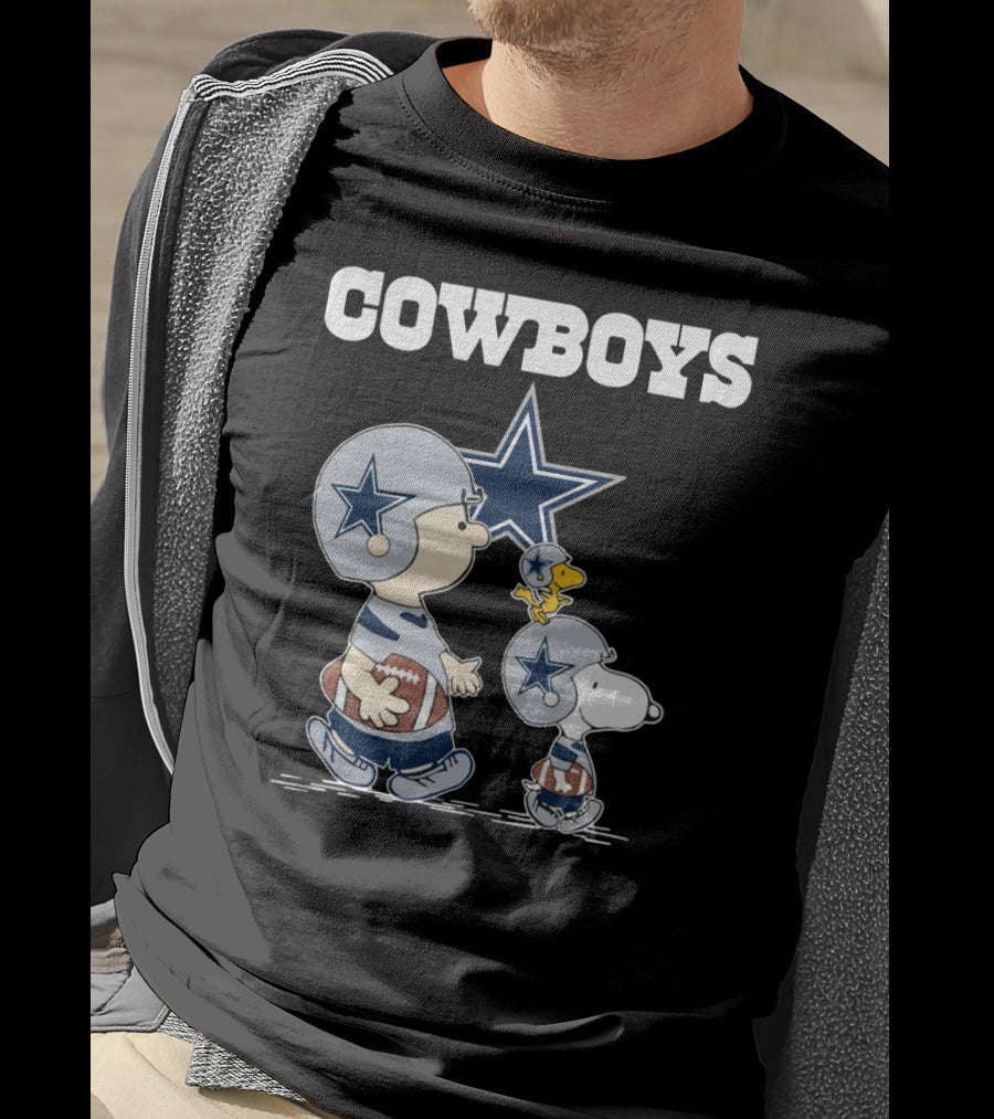 Cowboys Peanuts Characters With Dallas Star Logo Football Helmets T-Shirt