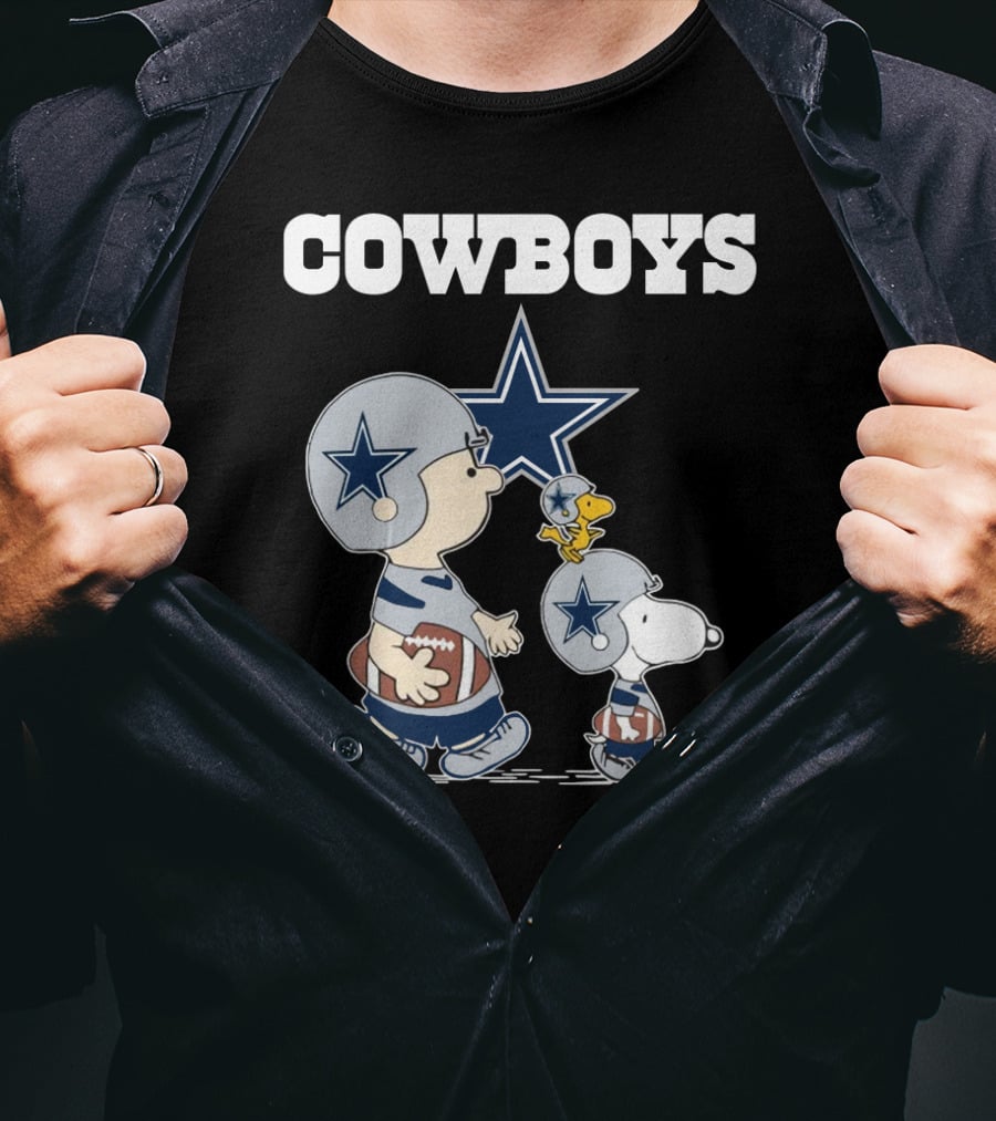 Cowboys Peanuts Characters With Dallas Star Logo Football Helmets T-Shirt