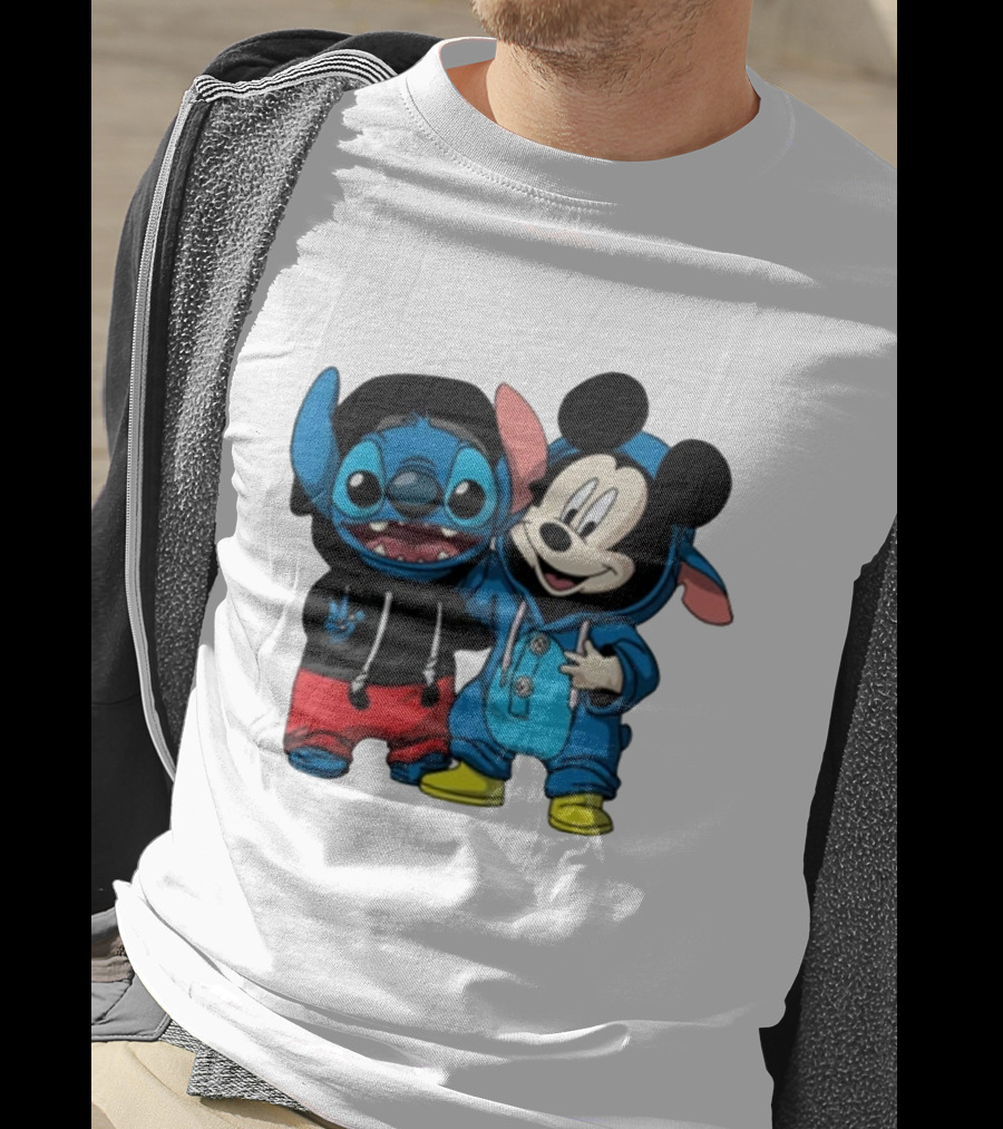 Mickey Mouse And Stitch In Hoodies T-Shirt