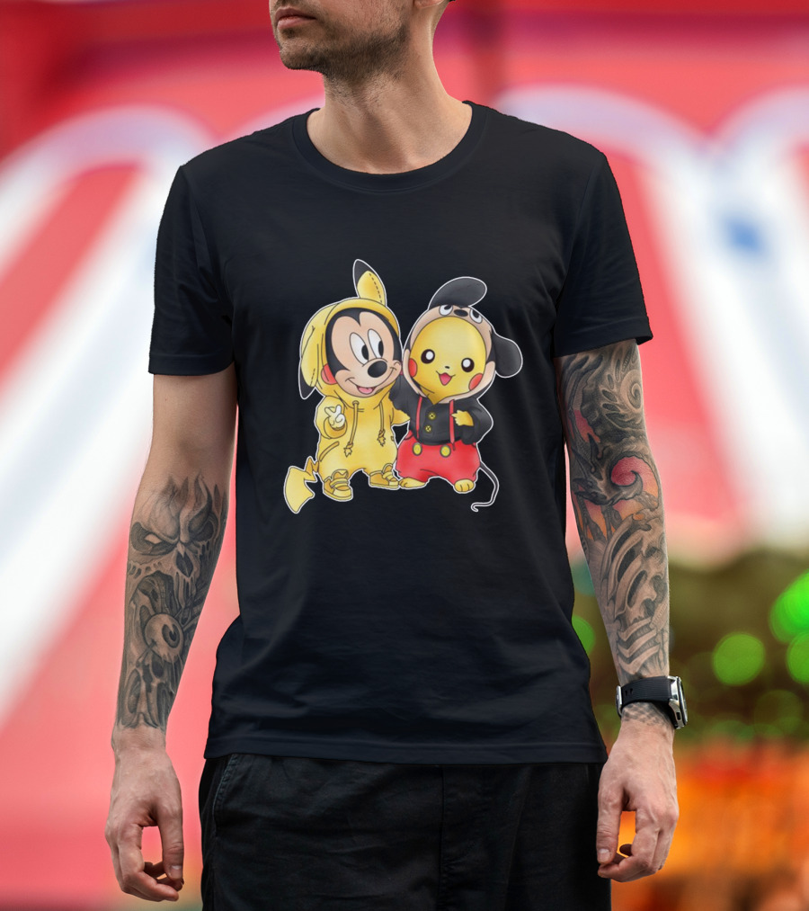 Mickey Pikachu Crossover Characters in Hoodie Costumes T-Shirt