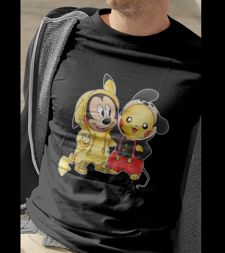 Mickey Pikachu Crossover Characters In Hoodie Costumes T-Shirt