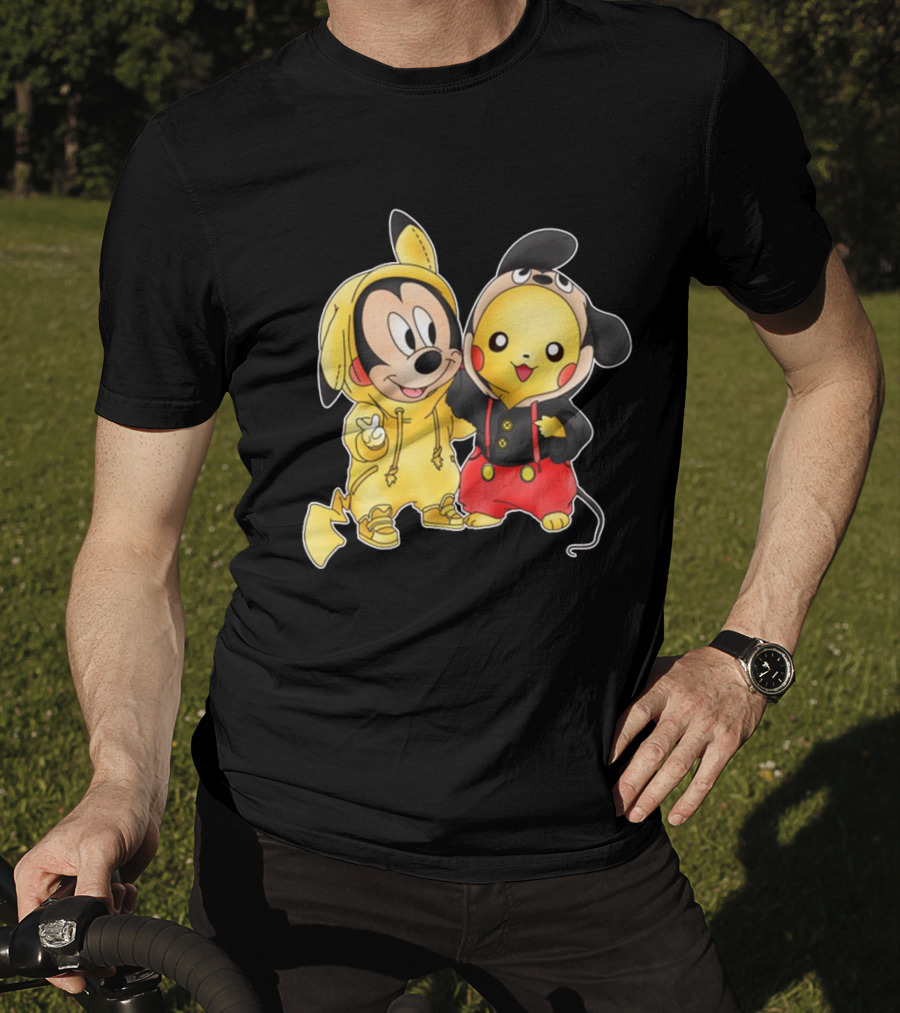 Mickey Pikachu Crossover Characters In Hoodie Costumes T-Shirt