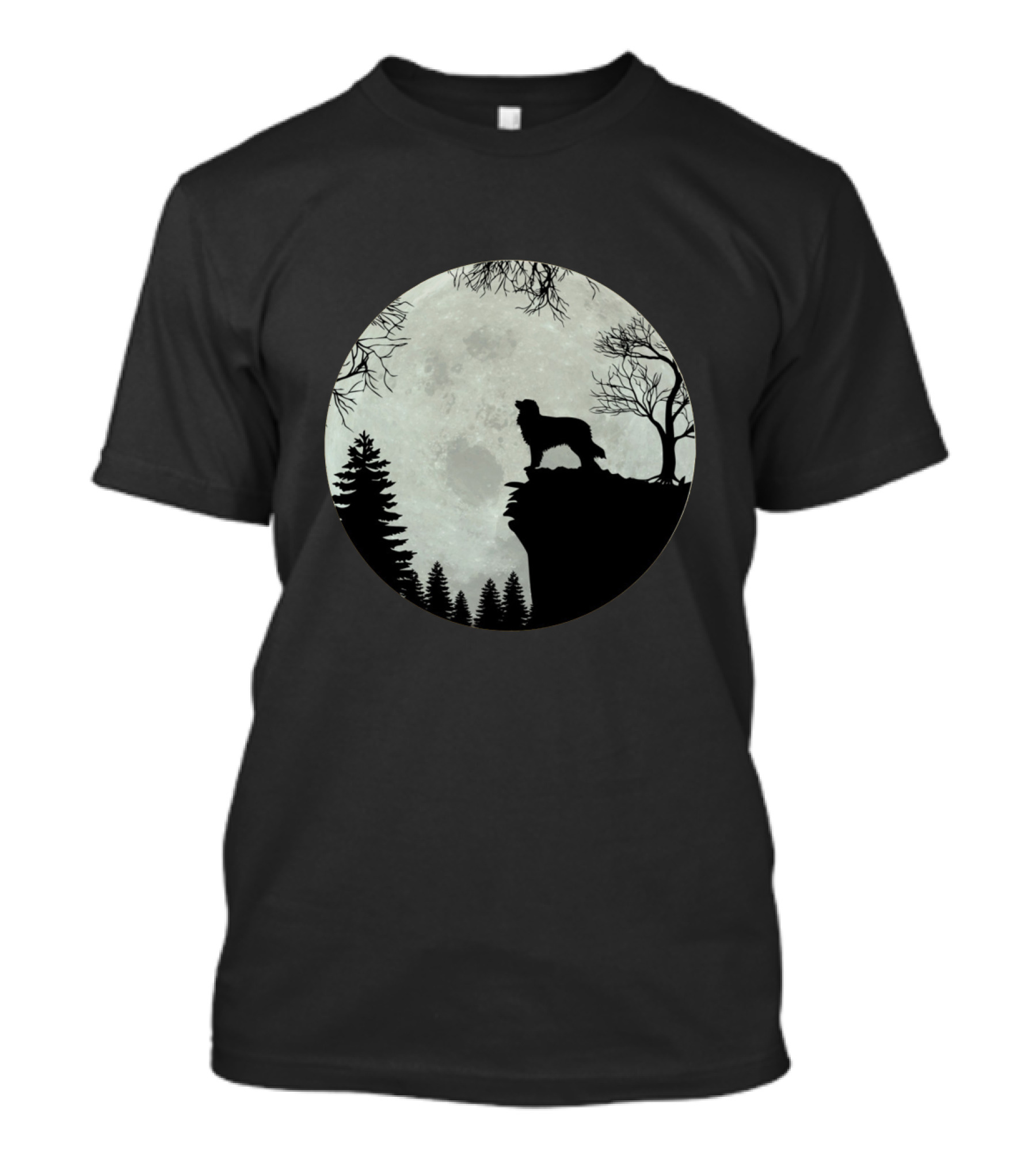 Australian Shepherd Full Moon Silhouette On Cliff T-Shirt
